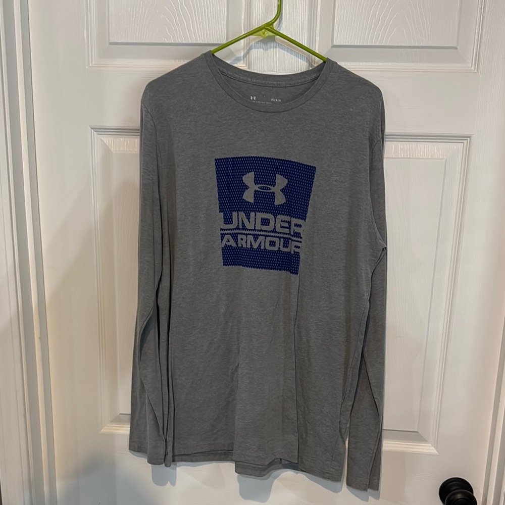 #7 Under Armour Blue Logo Gray Long Sleeve Tee